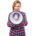 A woman with the megaphone