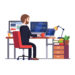 Programmer siting with 2 monitors working