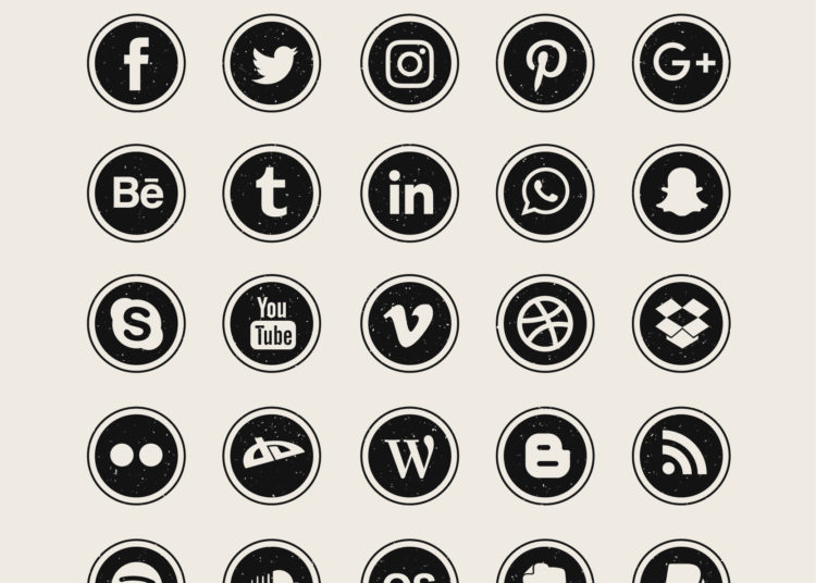 logos of most important social networks in black 