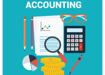 Accountant tools in graphic - greenish background