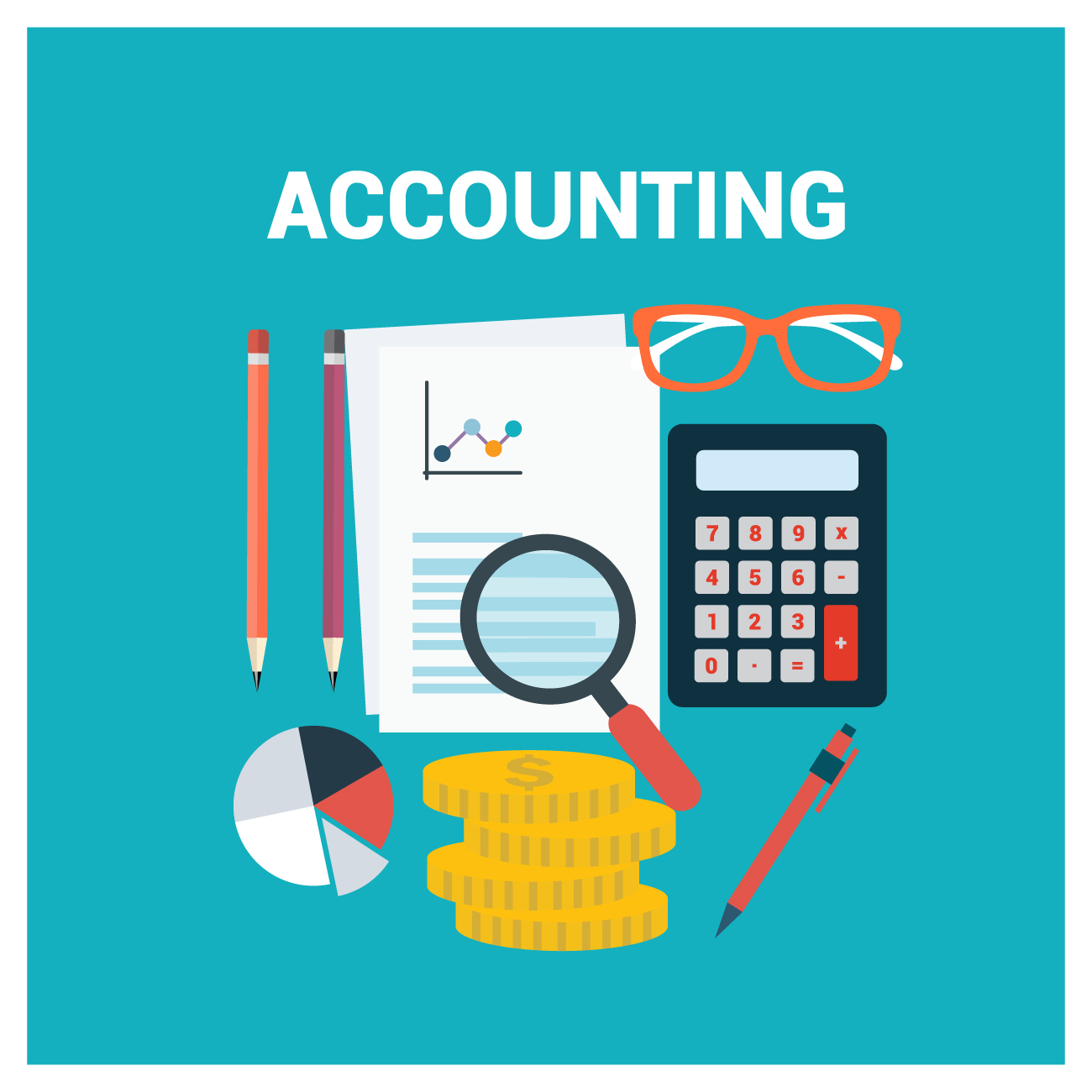 Accountant tools in graphic - greenish background