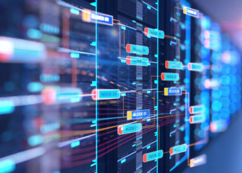 Server room visualisation using nodes and tree graphs.