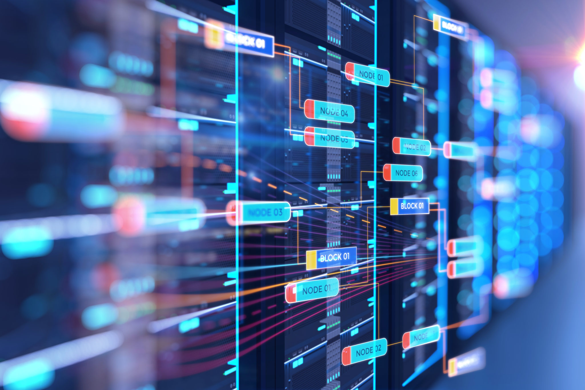 Server room visualisation using nodes and tree graphs.