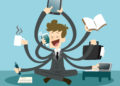 Business person showing multitasking