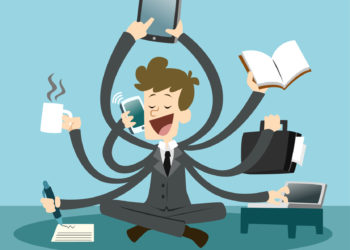 Business person showing multitasking