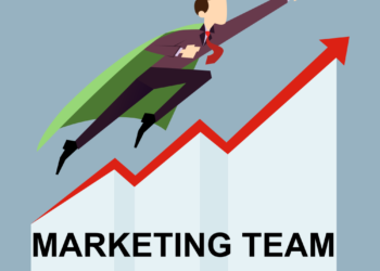 Man Flying With Red Cape Over Finance Chart