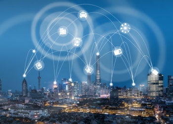 Wifi Icon And Cityscape And Network Connection Concept.