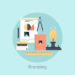 Abstract flat vector illustration of branding and business identity creation concept isolated on blue background.