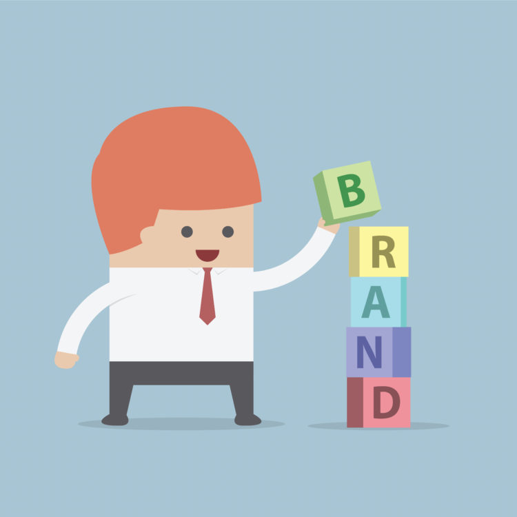 Businessman is building BRAND word, Brand building concept, VECTOR, EPS10