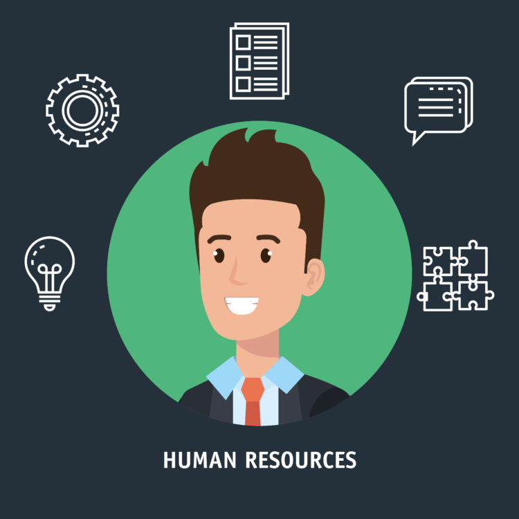 businessman with human resources set icons vector illustration design