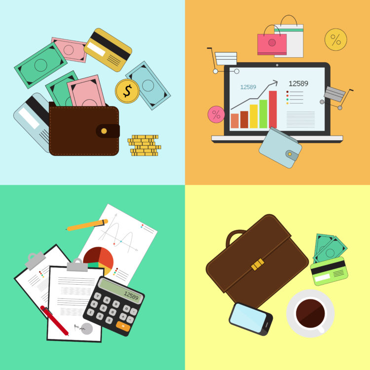 nvesting and Personal Finance, Credit and Budgeting. Cashflow management and financial planning. Vector illustration.
