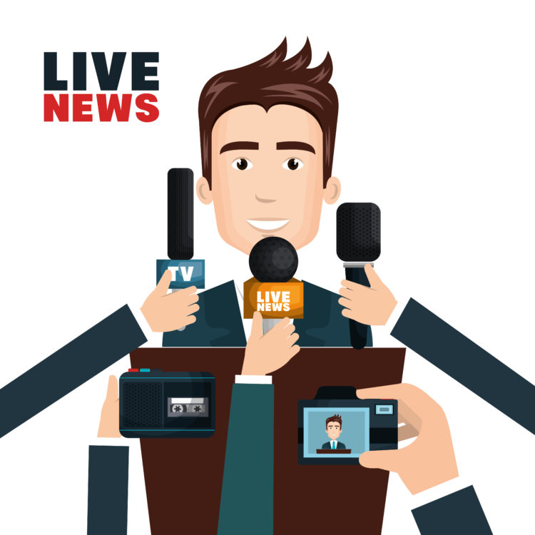 Interview to person on podium vector illustration design