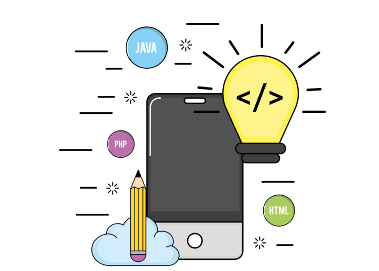 smartphone with web code programming software vector illustration