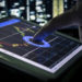 candlestick graph on tablet , Business and financial concept