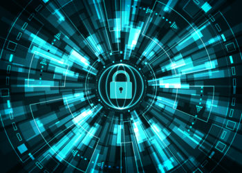 Cyber security concept: Padlock With Keyhole icon on digital data background.