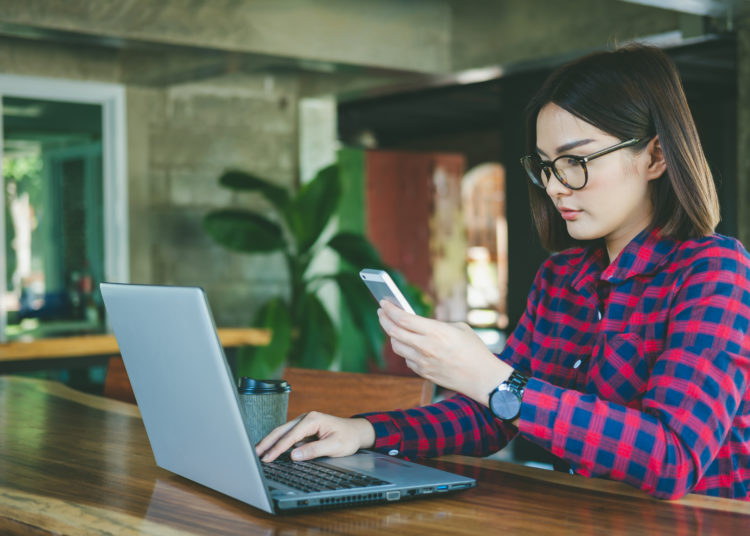 Woman working on laptop