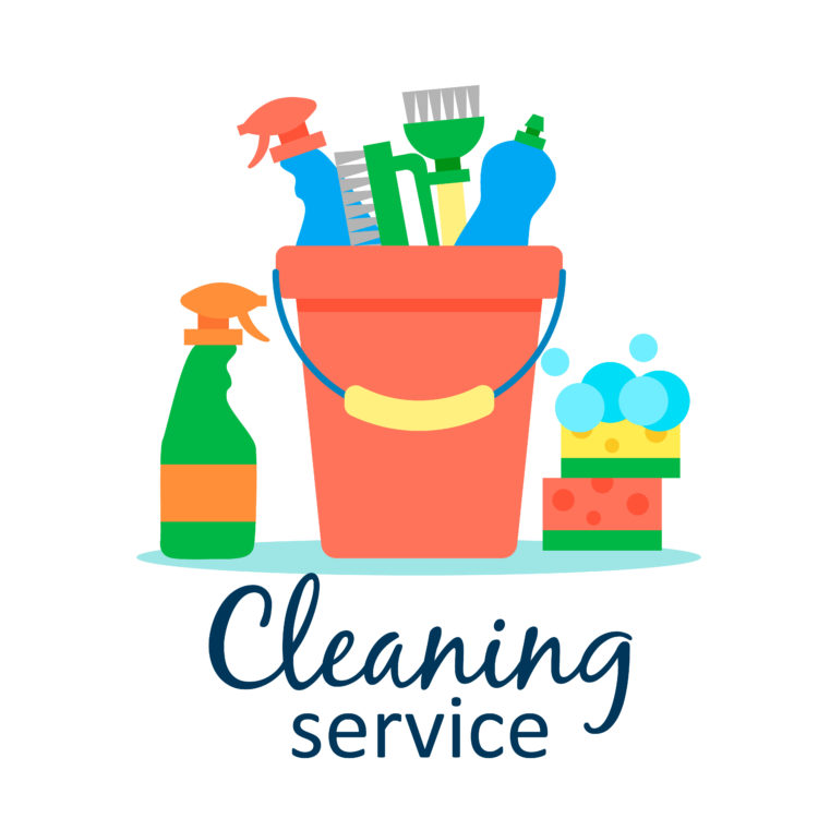 Cleaning service flat illustration. Poster template for house cleaning services with various cleaning tools.