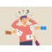 Man with question marks above his head.Flat vector illustration