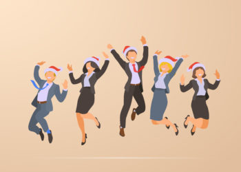 Jumping Dancing Happy Business Office People Christmas Corporate Party Holidays flat vector illustration
