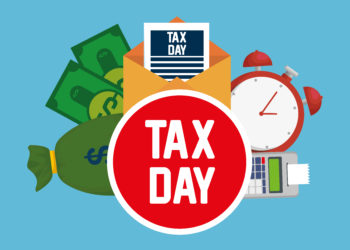 dataphone tax report with bills and clock vector illustration