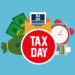 dataphone tax report with bills and clock vector illustration
