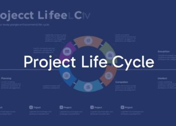 A visual representation of the project life cycle, showing interconnected stages like planning, execution, and completion, with a modern and clean design, professional and organized vibe.