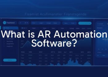 Digital automation software interface showing invoice processing and payment tracking, modern and sleek design, blue and green color scheme, futuristic vibe.