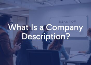 A professional and modern business office with a team discussing company goals, whiteboard with mission statement, clean and bright workspace, corporate vibe, realistic style.