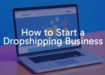 A laptop displaying an online store, shopping cart, and package delivery icons, modern e-commerce theme, vibrant colors, clean and professional.