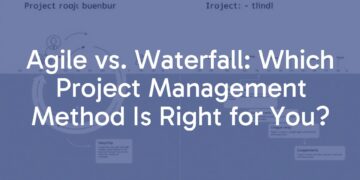 Two contrasting project timelines: one Agile with looping arrows and dynamic elements, the other Waterfall with linear steps, side by side, professional and clean, illustrative.