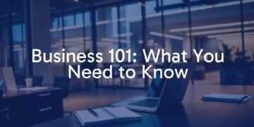 A professional business setting with a desk, laptop, notepad, and financial charts, modern office, warm lighting, realistic.