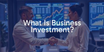 A businessman and investor shaking hands, modern office background, financial charts and growth graphs on screen, professional and optimistic atmosphere, realistic style.