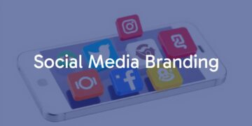 A modern social media branding concept with a smartphone displaying diverse social media icons, stylish branding elements, and vibrant colors, illustrative.