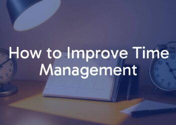 A well-organized desk with a planner, clock, and pen, warm lighting, minimalist style.