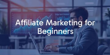 Digital marketing scene with a person working on a laptop, affiliate marketing charts and graphs in the background, bright and modern office setting, professional and motivational vibe, realistic.