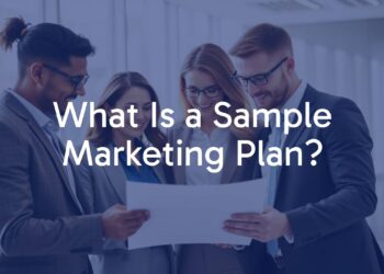 A modern business team analyzing a marketing plan document, bright office setting, professional and dynamic, realistic style.