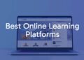 Modern online learning platform interface, laptop screen showing interactive course modules, digital education theme, clean and professional design, futuristic vibe.