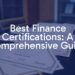 Professional finance certifications, CFA, CPA, CFP, and FMVA certificates laid out on a desk, financial documents in the background, modern office setting, professional and elegant.