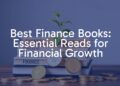 A stack of finance books with golden coins and a plant growing on top, symbolizing financial growth, realistic.