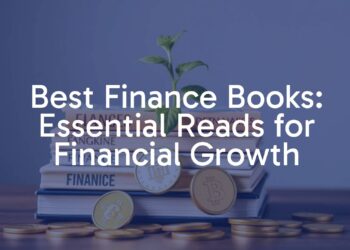 A stack of finance books with golden coins and a plant growing on top, symbolizing financial growth, realistic.