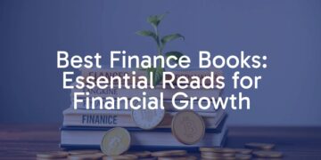 A stack of finance books with golden coins and a plant growing on top, symbolizing financial growth, realistic.