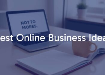 A modern home office setup with laptop, notebook, and coffee, symbolizing online business. Bright and motivational atmosphere, clean and professional style.